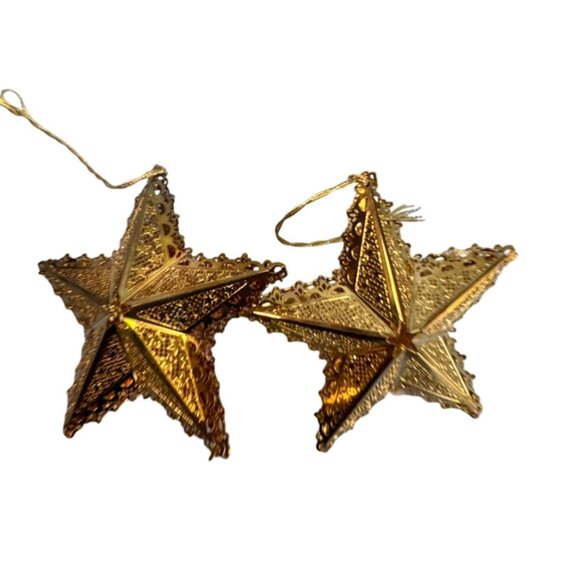Reed & Barton Gold-Tone Filigree Star Ornaments Set Of 2 With Boxes - Picture 3 of 6